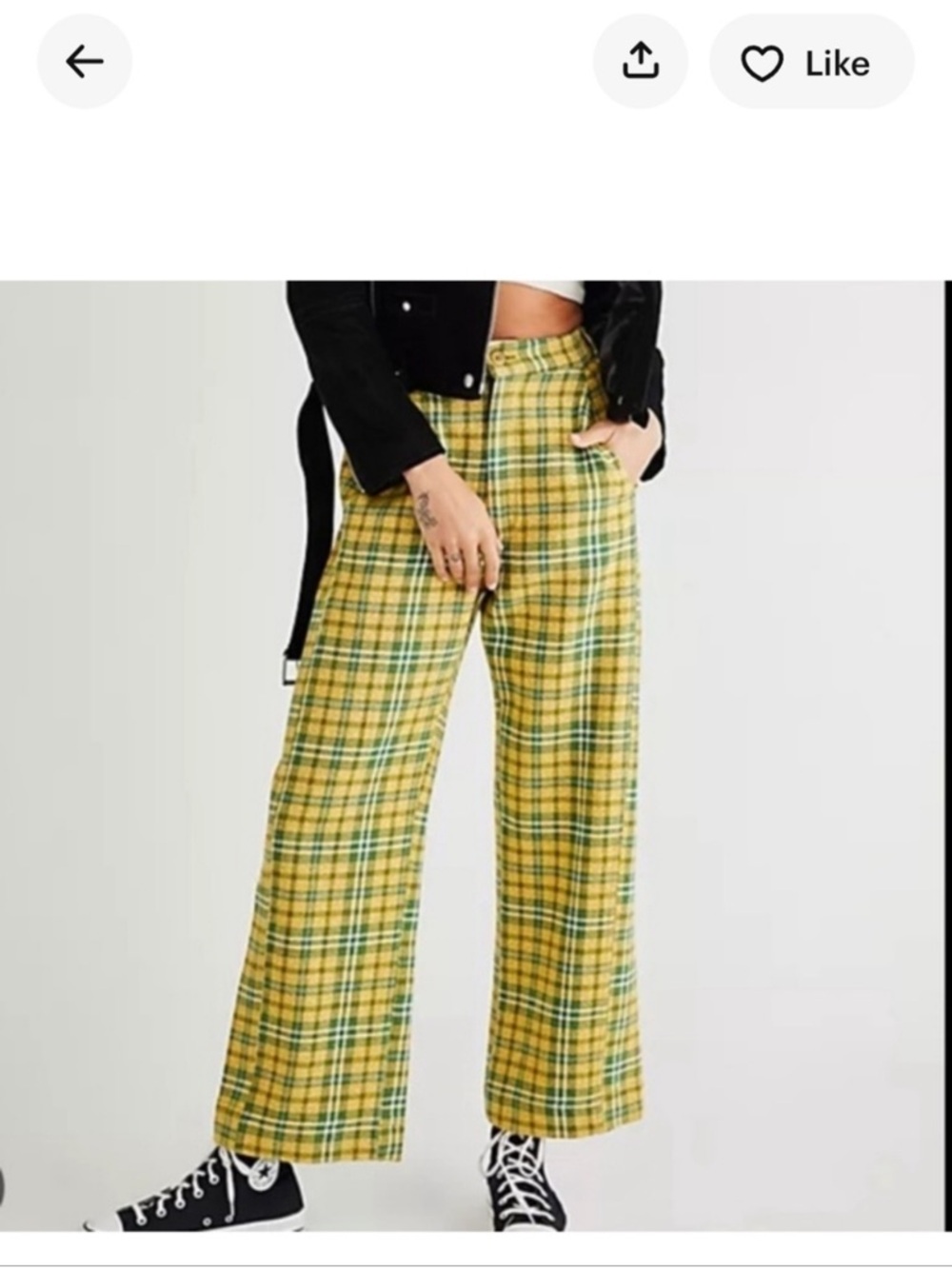 Free People Yellow Plaid Wide-Leg Trousers